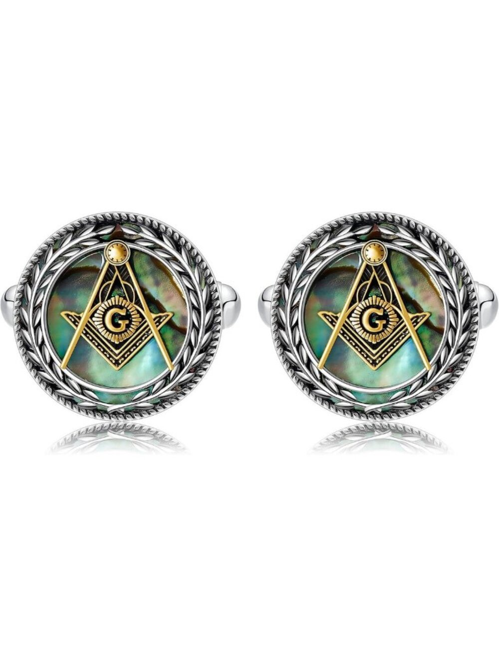 Sterling Silver Masonic Cuff Links with Abalone Shell | Unique Men's Jewelry